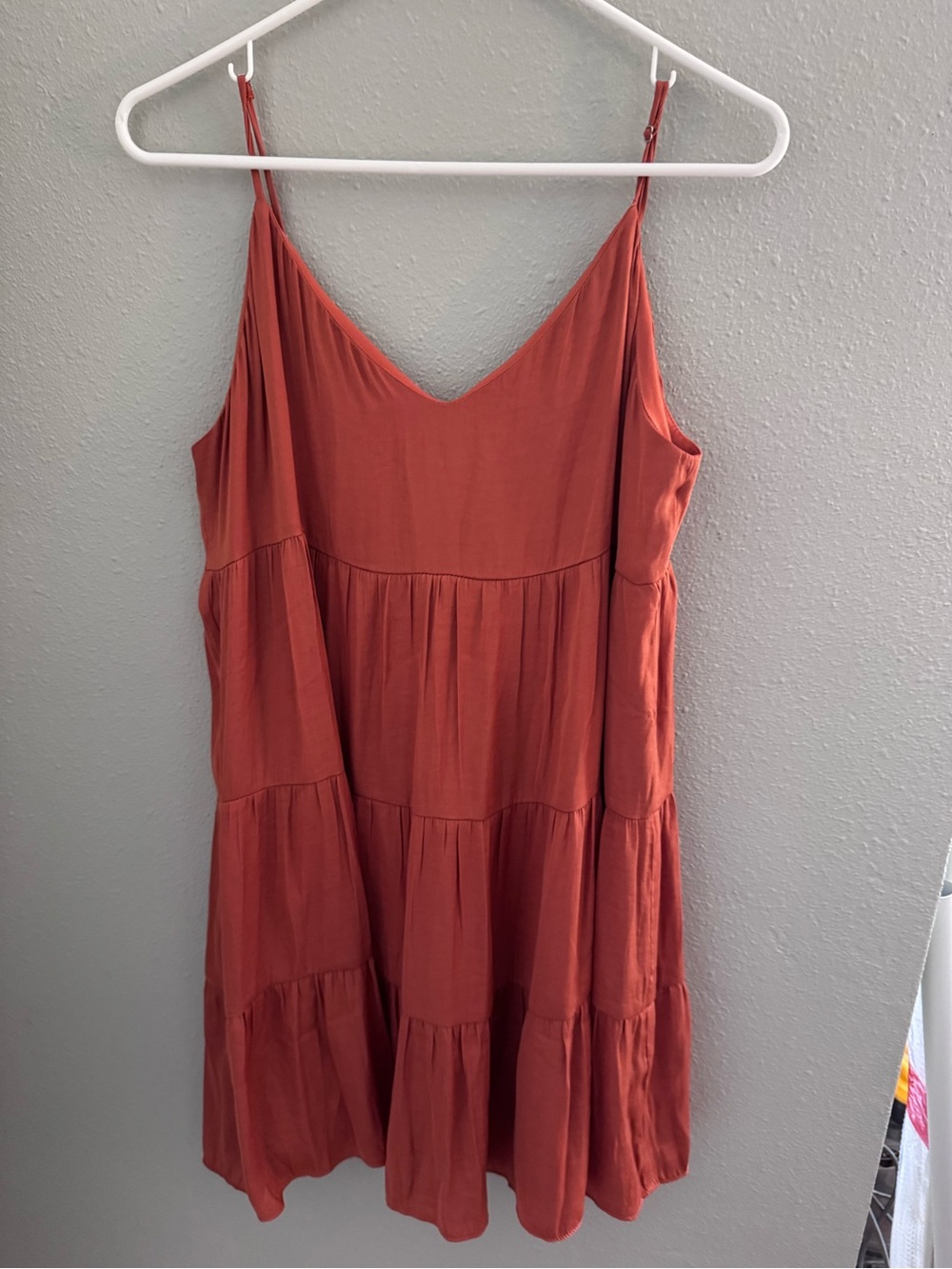 Naked Zebra Rust Tiered Slip Dress - Spaghetti Strap Mini